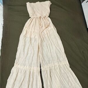 Cream Strapless Jumpsuit